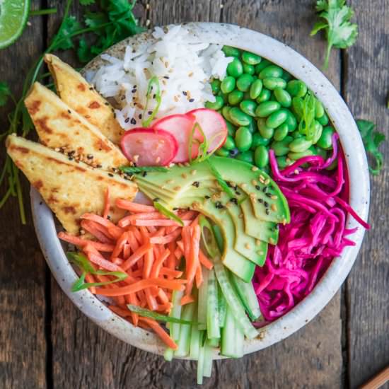 sesame tofu with coconut rice