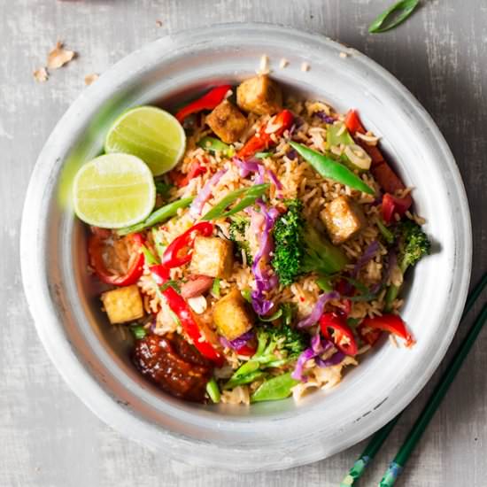 Vegan nasi goreng with ginger tofu