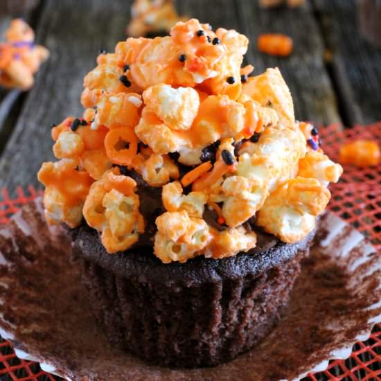 Chocolate Popcorn Halloween Cupcake