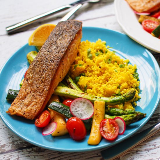 Crispy Skin Salmon on Spiced Couscous