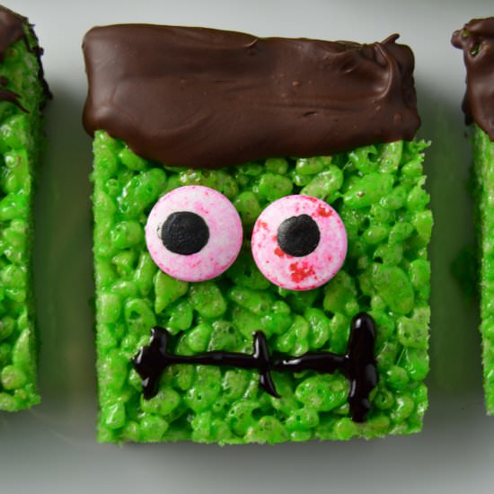 Frankenstein Rice Krispies Squares