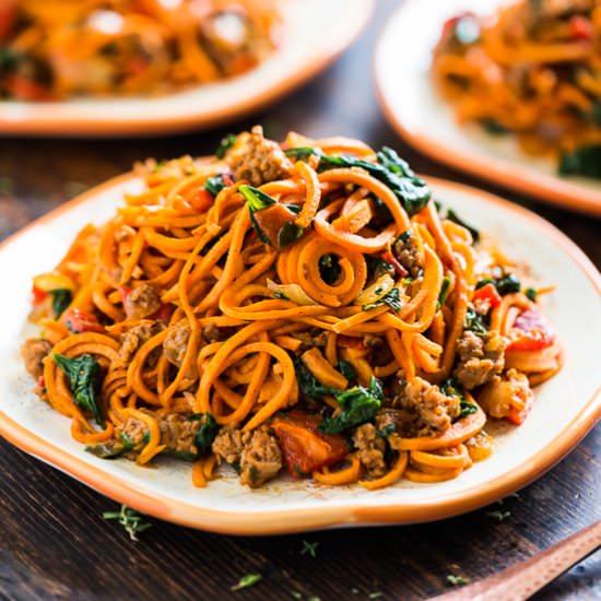 Sweet Potato Noodles with Chorizo