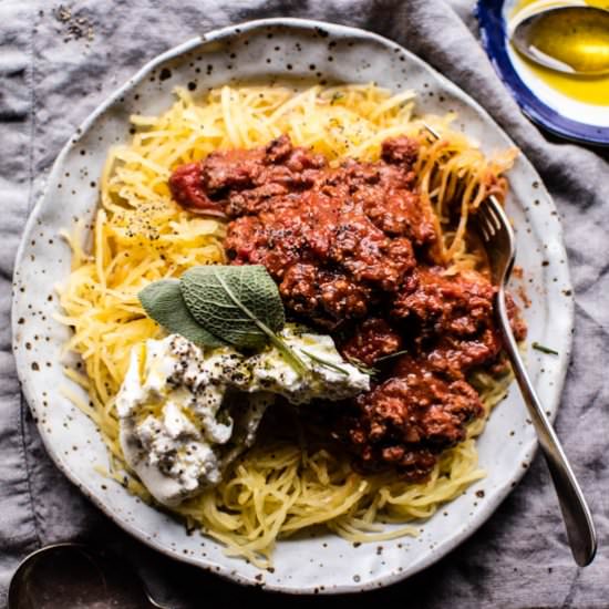 Crockpot Spaghetti Squash Bolognese