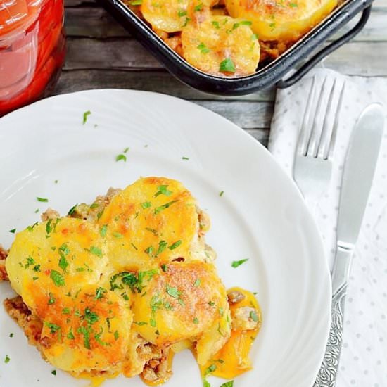 Chicken moussaka with mushrooms