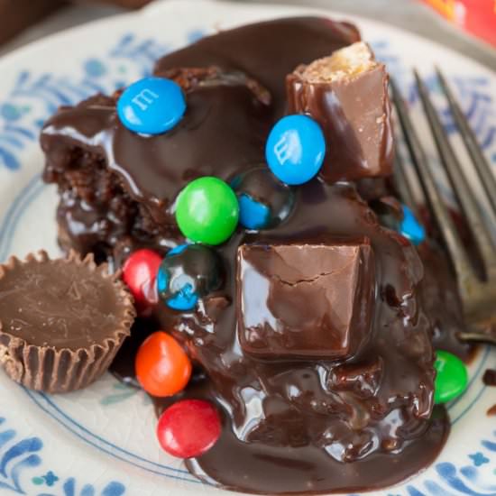 Gooey Candy Filled Brownie Cake