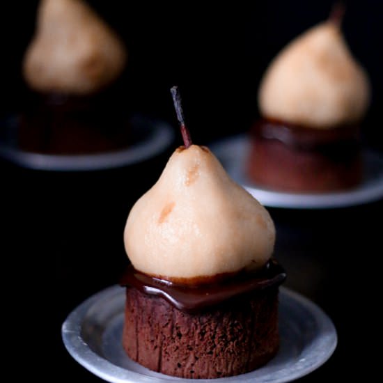 Chai Poached Pears & Chocolate Cake
