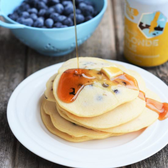 Blueberry Bacon Beer Pancakes