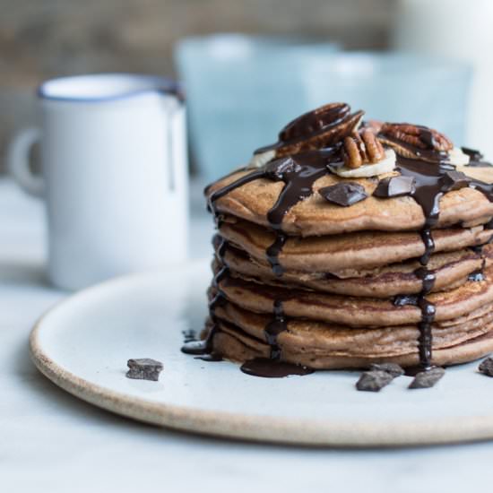 Triple Chocolate Banana Pancakes