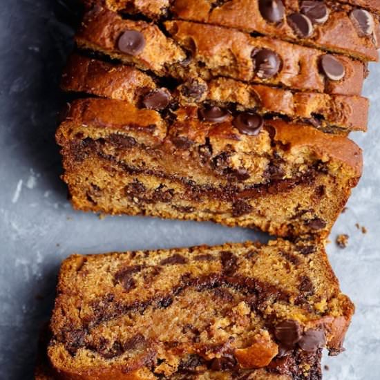Nutella Chocolate Chip Pumpkin Bread