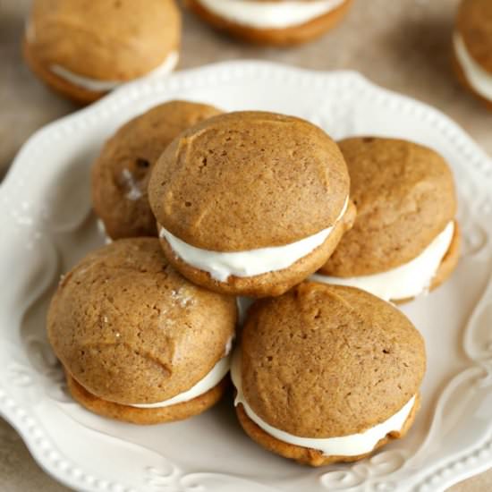 Pumpkin Whoopie Pies w/ Maple Icing