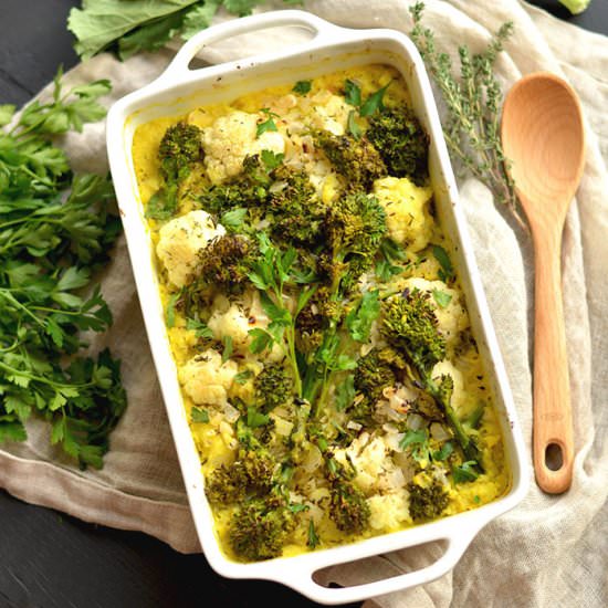 Turmeric Cauliflower Broccoli Gratin
