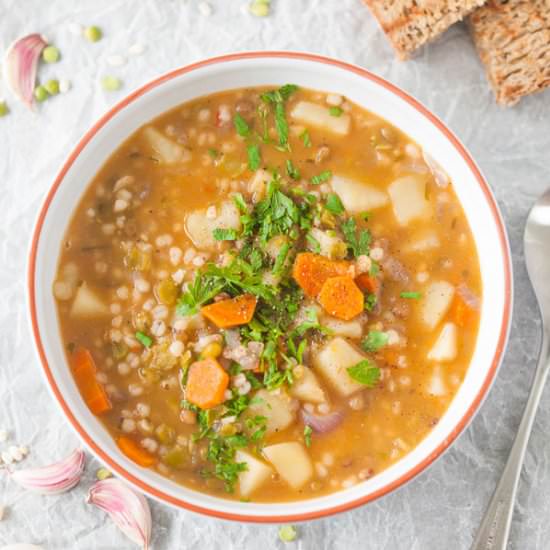 Vegan Barley and Lentil Soup