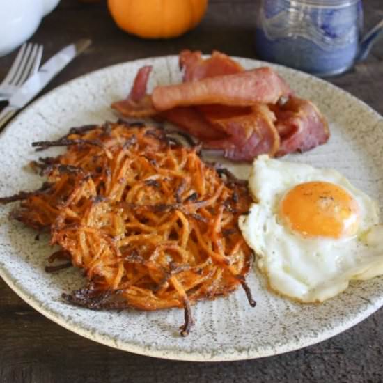 Sweet Potato Hash Browns with Bacon