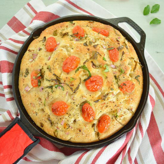 No Knead Tomato Basil Focaccia Bread