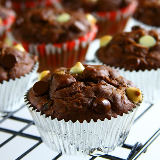 Chocolate Zucchini Banana Muffins