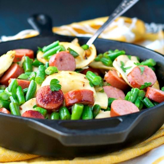 One Skillet Kielbasa & Pierogies