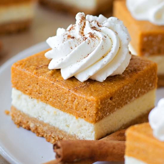 Layered Pumpkin Pie Cheesecake Bars