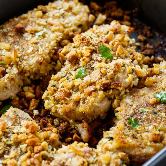 Stuffing Coated Pork Chops