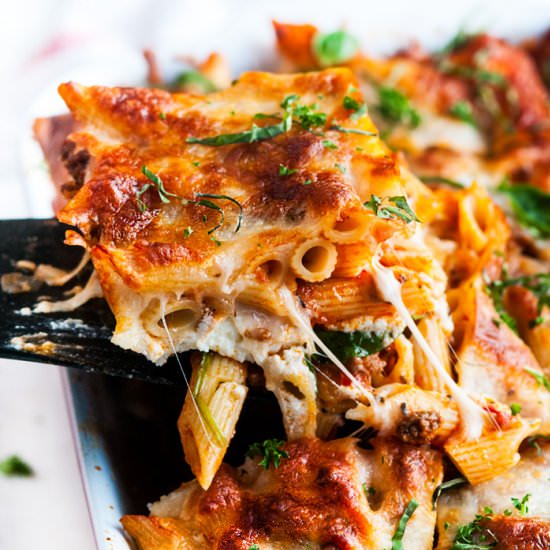 Penne Spinach Lasagna Bake