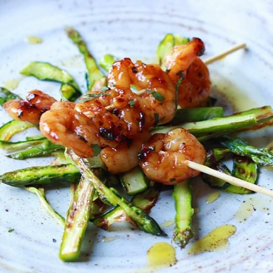 Sticky. honey glazed prawns