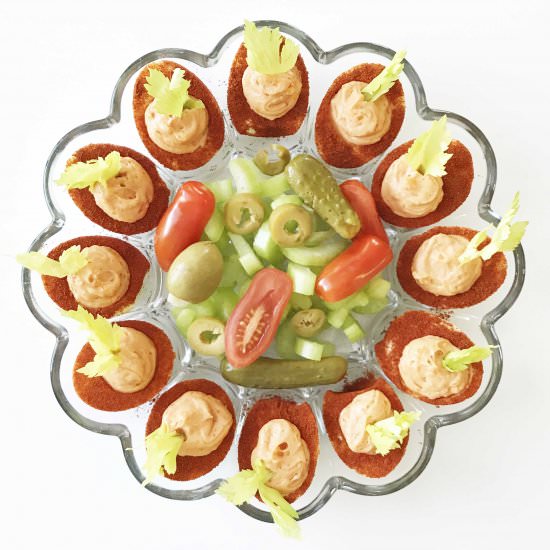 Skinny Bloody Mary Deviled Eggs