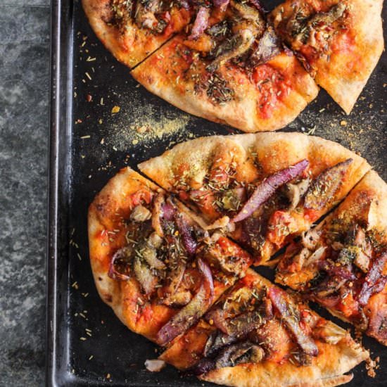 Vegan Mushroom Onion Naan Pizzas