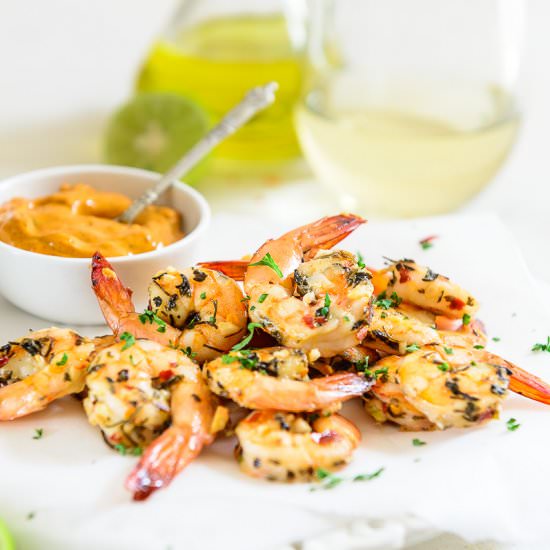 Herb garlic roasted prawns