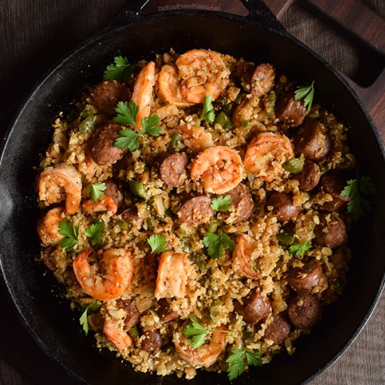 Shrimp, Sausage & Caulirice Skillet