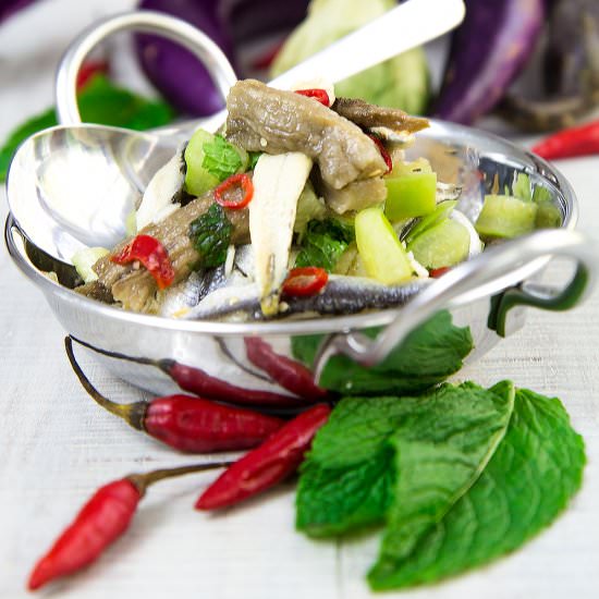 WHITE ANCHOVIES SALAD WITH EGGPLANT