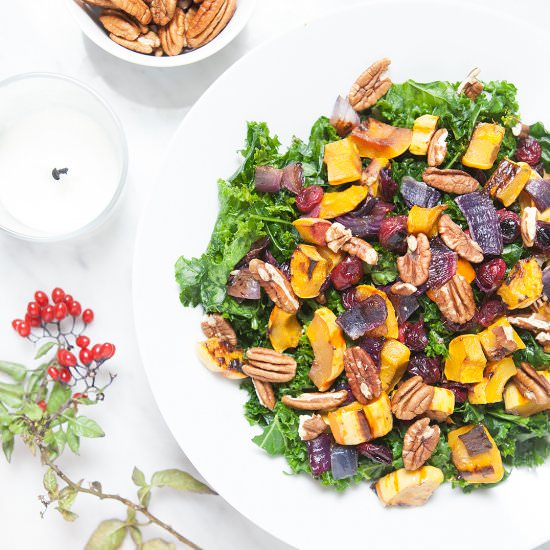 Squash and Cranberry Kale Salad