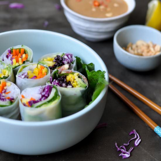 Rainbow Rolls with Tangy Tahini Dip