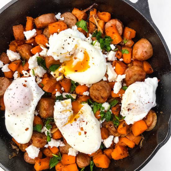 Sweet Potato Hash with Poached Eggs