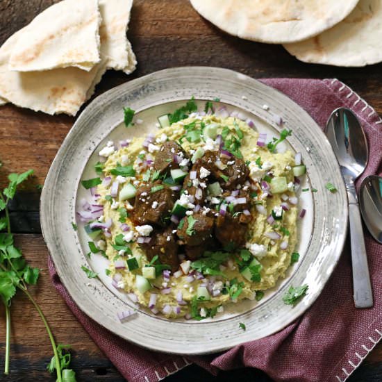 Spiced Braised Lamb & Hummus
