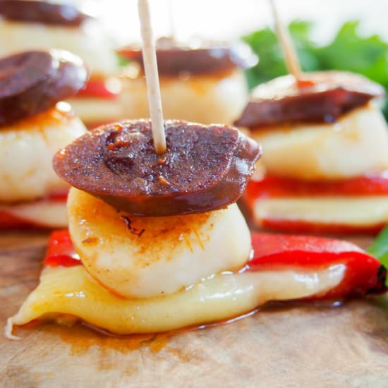 Scallop and chorizo stacks
