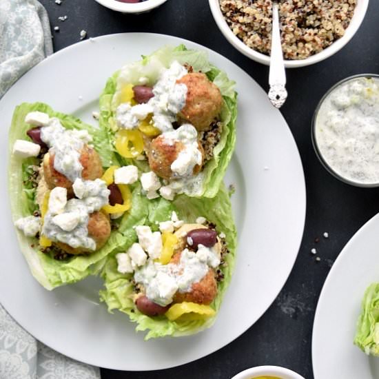 Greek Turkey Meatball Lettuce Wraps