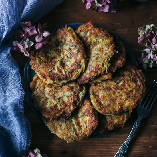 Zucchini, carrot & cheese fritters