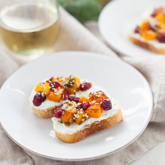 Squash and Cranberry Hemp Crostini