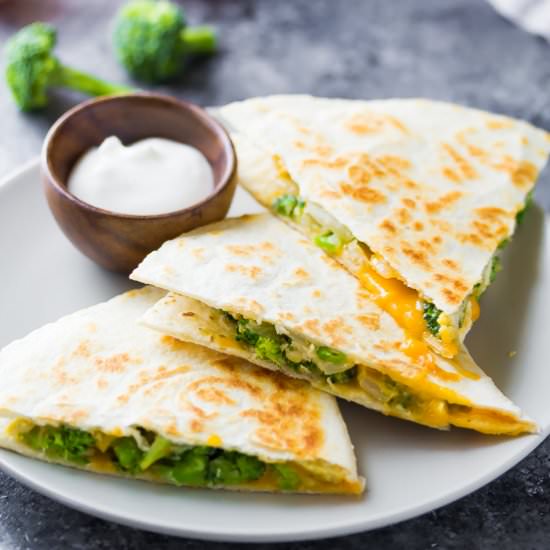 Broccoli Cheddar Breakfast Quesadilla