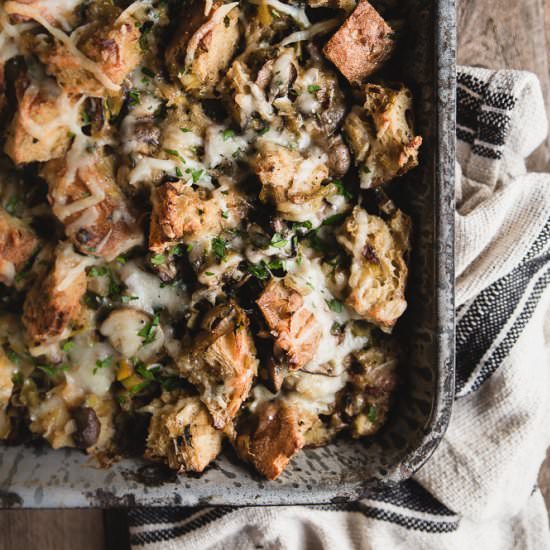 Mushroom Leek Bread Pudding