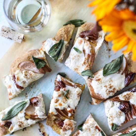 savory pear and burrata flatbread