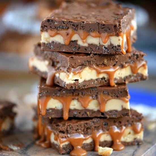 No Bake Snickers Crunch Bars