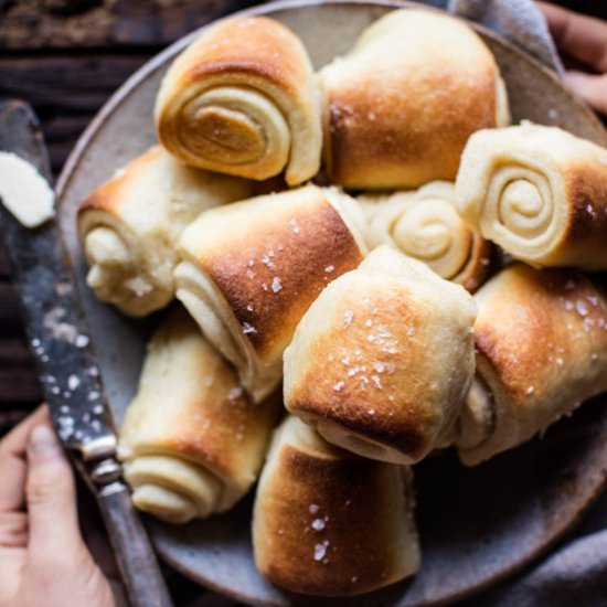 Buttery Parker House Rolls.