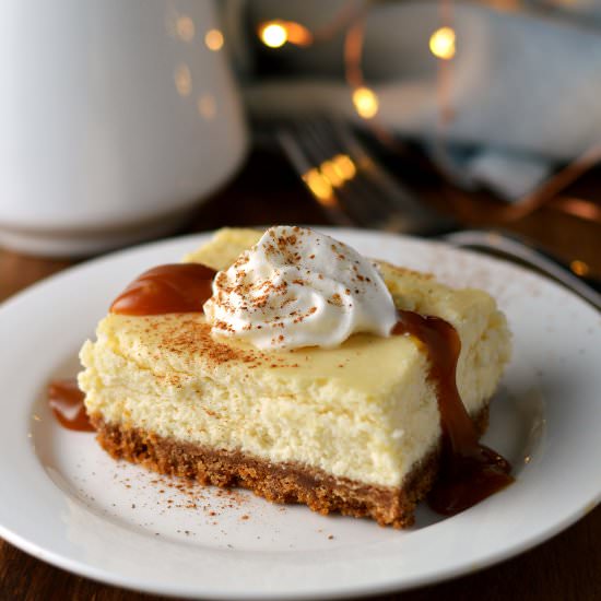 eggnog cheesecake with caramel rum