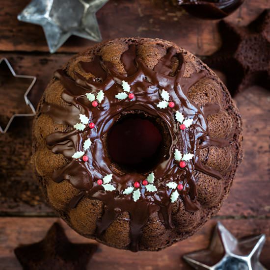Chocolate gingerbread bundt cake