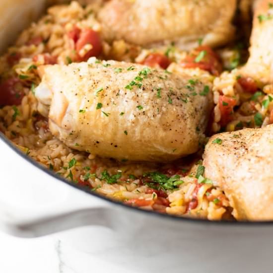 Tomato Leek Rice with Chicken