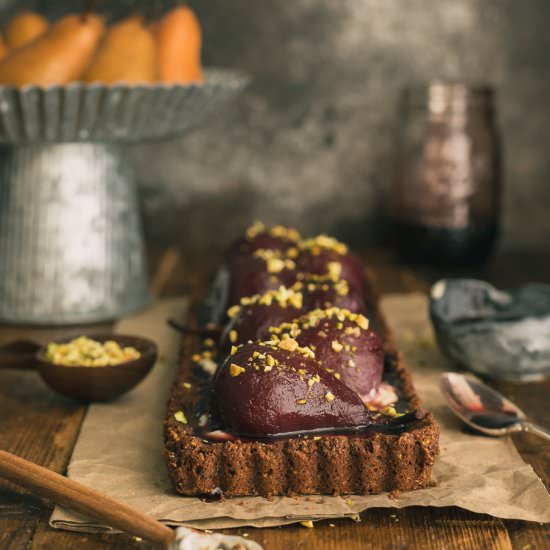 Poached Pears Tart with Malbec