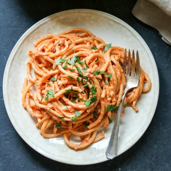 Creamy Sun Dried Tomato Bucatini