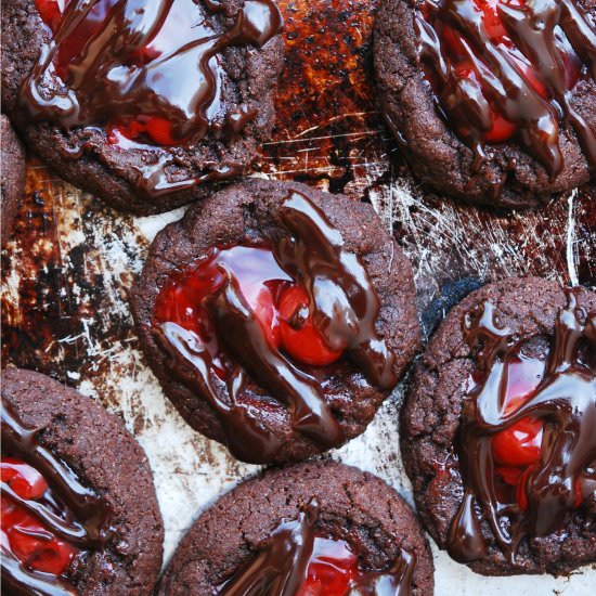 Cherry Chocolate Thumbprint Cookies