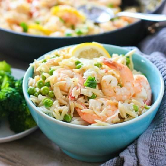 One Pan Shrimp and Orzo Dinner