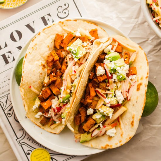 Sweet Potato Tacos with Apple Slaw